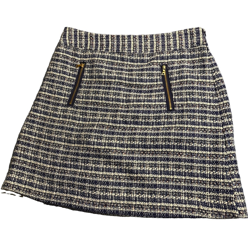 Loft Tweed Mini Skirt Women's Blue Excellent Zipper Pockets A-Line Size 6P